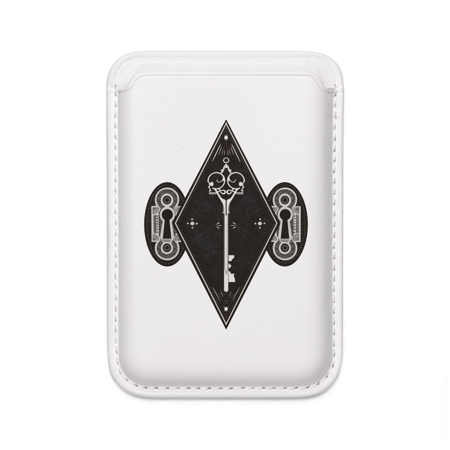 MagSafe Vegan Wallet — Black Skeleton Key & Lock Diamond Design