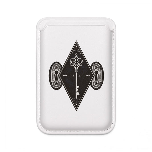 MagSafe Vegan Wallet — Black Skeleton Key & Lock Diamond Design