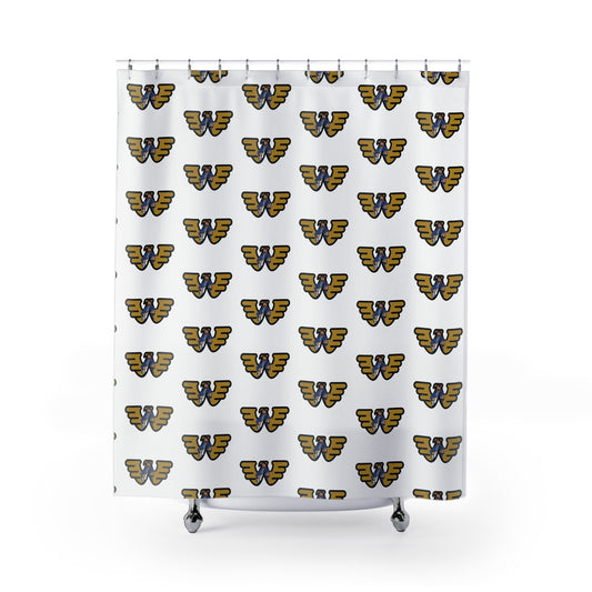 Waylon Jennings Pattern Shower Curtain — Minimalist Gold & Navy Repeating Design