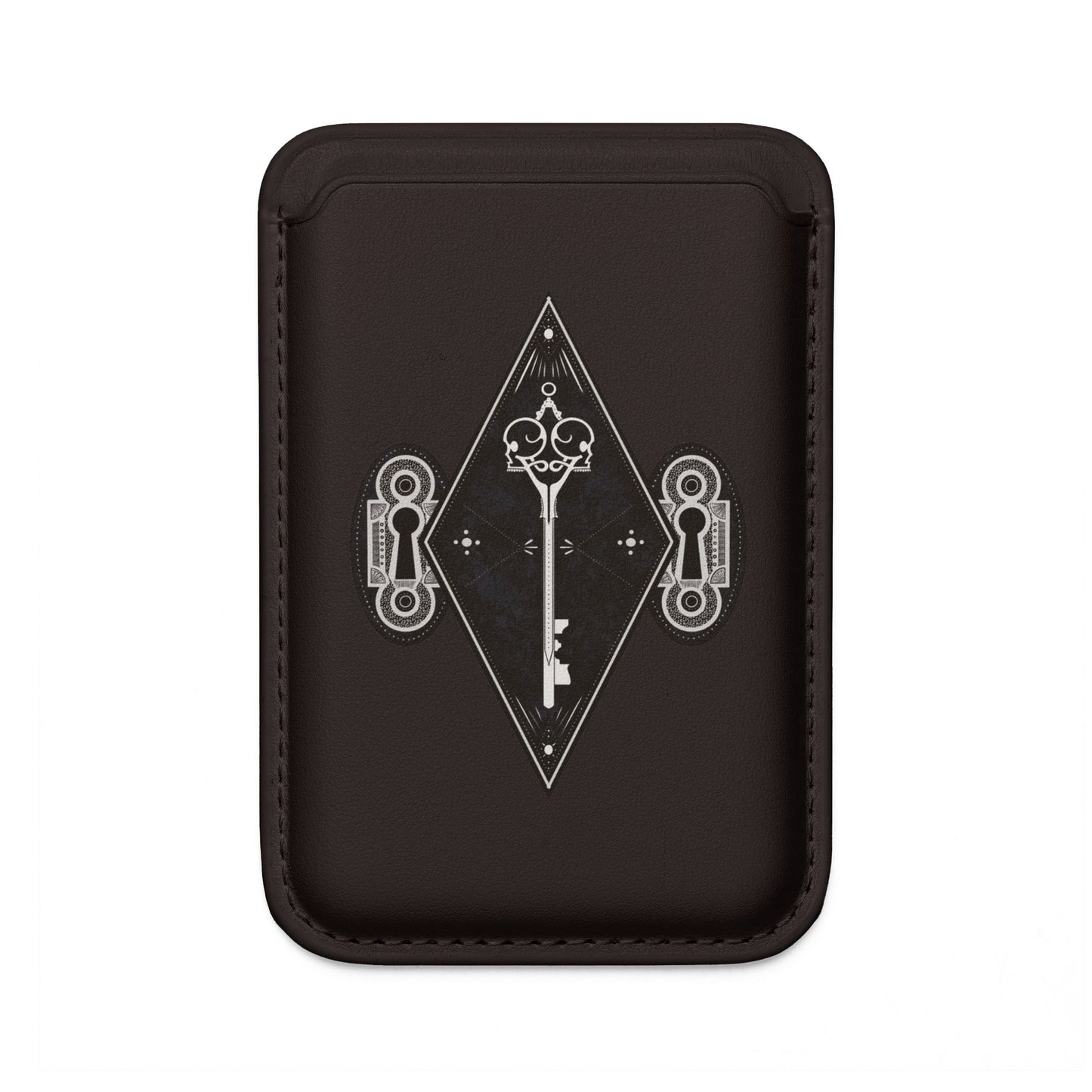 MagSafe Vegan Wallet — Black Skeleton Key & Lock Diamond Design