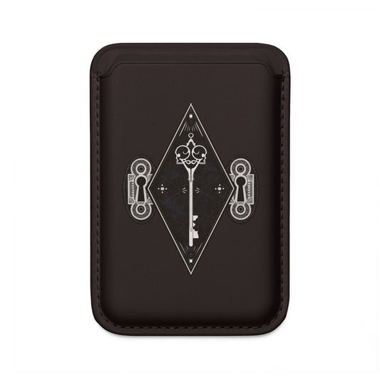 MagSafe Vegan Wallet — Black Skeleton Key & Lock Diamond Design