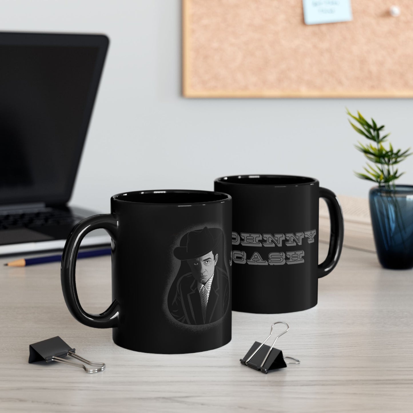Johnny Cash Black Coffee Mug — Retro Western Musician Tribute (11oz & 15oz)