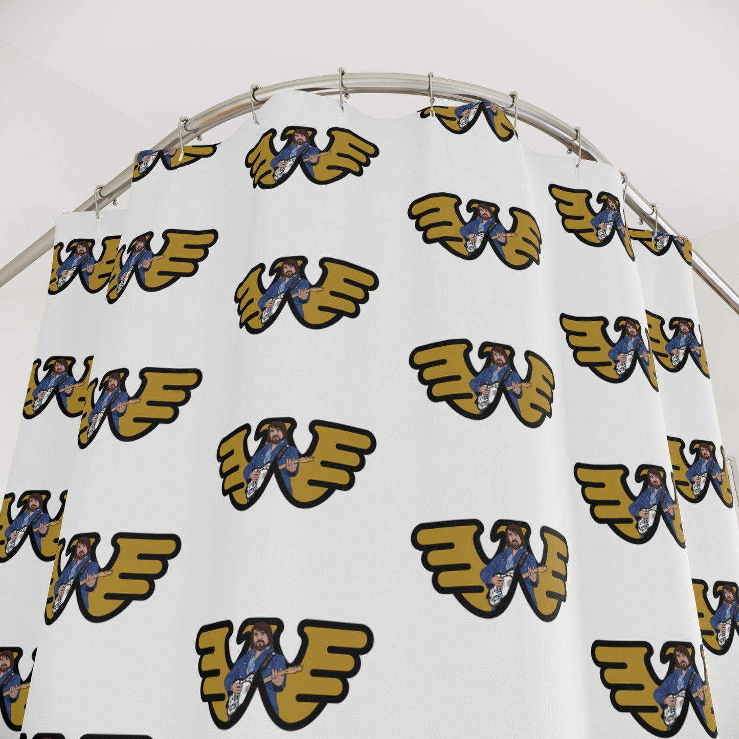Waylon Jennings Pattern Shower Curtain — Minimalist Gold & Navy Repeating Design