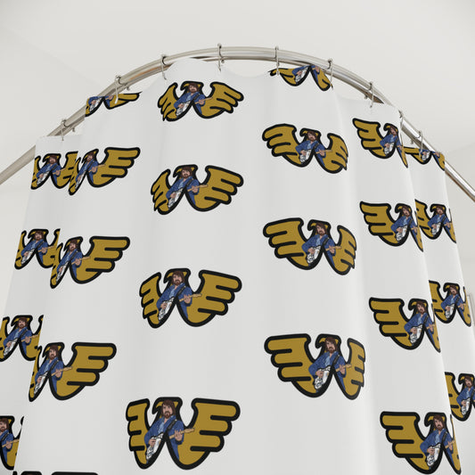 Waylon Jennings Pattern Shower Curtain — Minimalist Gold & Navy Repeating Design