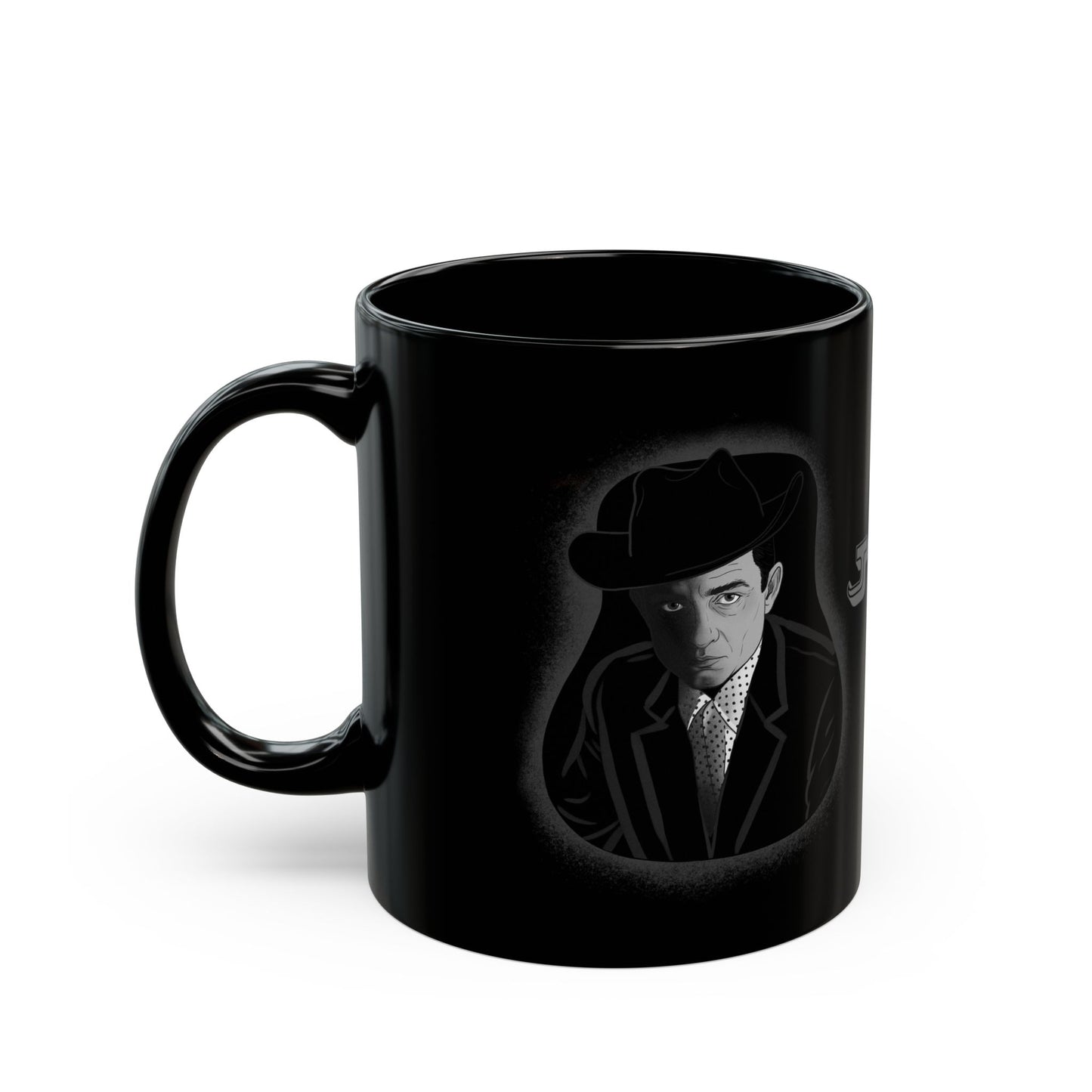 Johnny Cash Black Coffee Mug — Retro Western Musician Tribute (11oz & 15oz)
