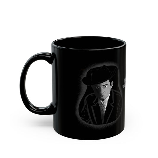 Johnny Cash Black Coffee Mug — Retro Western Musician Tribute (11oz & 15oz)